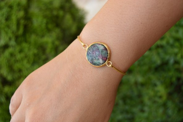 STONEAGE Yeşim Altın Kaplama Bayan Taşlı Bileklik - Resim 2