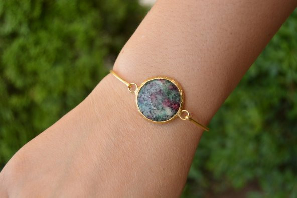 STONEAGE Yeşim Altın Kaplama Bayan Taşlı Bileklik - Resim 4