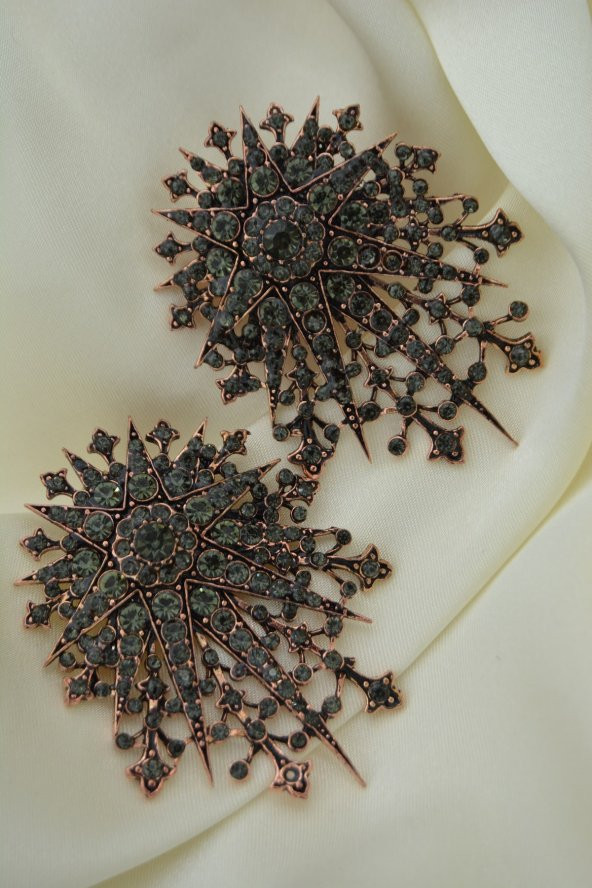 STONEAGE Zirkon Taşlı Antrasit Modern Bronz Küpe - Resim 6