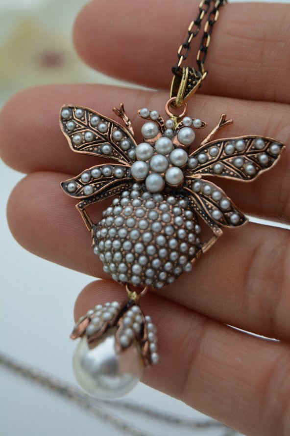 STONEAGE Zirkon Taşlı Arı Kolye Zincir Hediyeli ve Özel Kutusunda - Resim 3