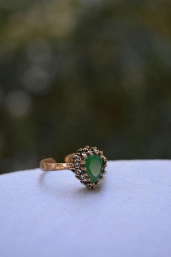 STONEAGE Zümrüt Taşlı Çift Damla Ayarlanabilir Yüzük - Resim 3