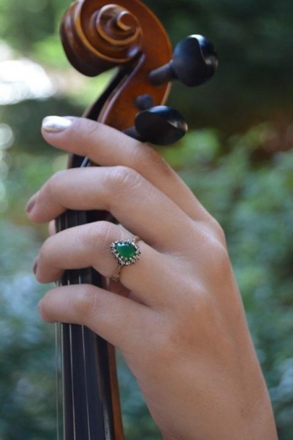 STONEAGE Zümrüt Taşlı Çift Damla Ayarlanabilir Yüzük - Resim 4