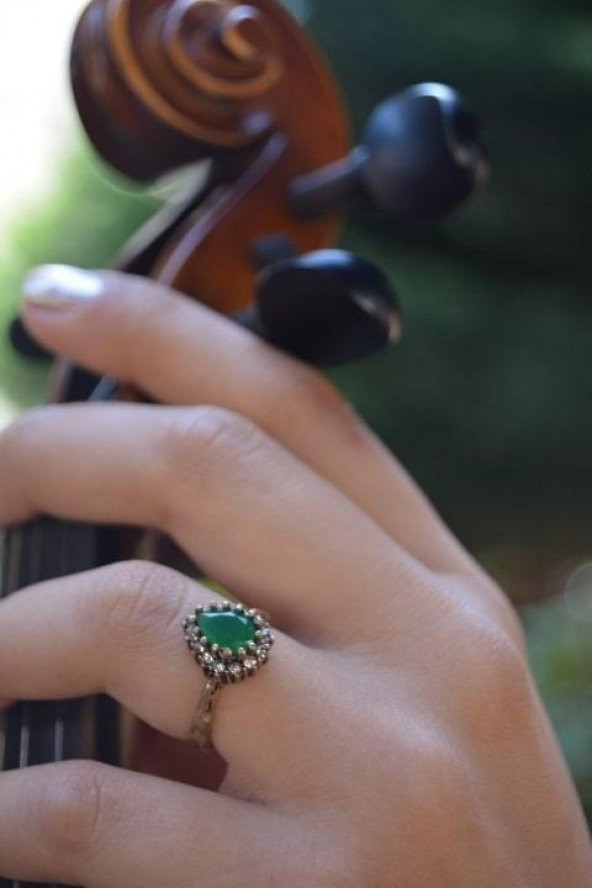 STONEAGE Zümrüt Taşlı Çift Damla Ayarlanabilir Yüzük - Resim 5