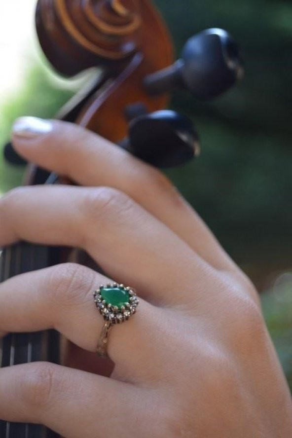 STONEAGE Zümrüt Taşlı Çift Damla Ayarlanabilir Yüzük - Resim 6