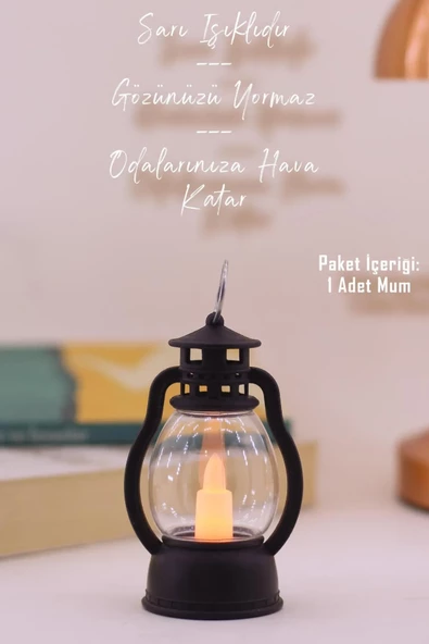 Led Mum Mini Kamp Tipi 1 Adet Pil Dahil Dumansız Alev Ledli  Dekor Işığı SİYAH PT430 - 3