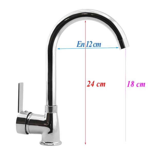Lara Mix Kısa Batarya Krom Lavabo Banyo Mutfak Musluğu Musluk Mermer Tezgah Üstü Çift Su Giriş Evye - 2