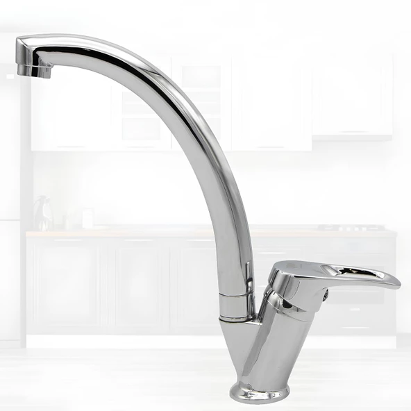 Vista Mix Uzun Batarya Krom Lavabo Banyo Mutfak Musluğu Musluk Mermer Tezgah Üstü Çift Su Giriş Evye - 6