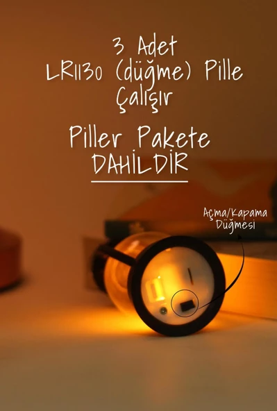 Led Mum Mini Kamp Tipi 3 Adet Pil Dahil Dumansız Alev Ledli Dekor Işığı SİYAH PT430 - 4
