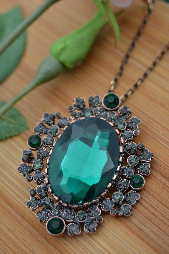 STONEAGE Zümrüt ve Zirkon Taşlı Yeşil Broş - 6