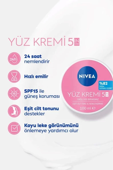 NIVEA 5i1 Arada Cilt Tonu Eşitleyici Yüz Bakım Kremi, Spf 15, 24 Saat Nemlendirici, Leke Oluşumu Önleyici - 2