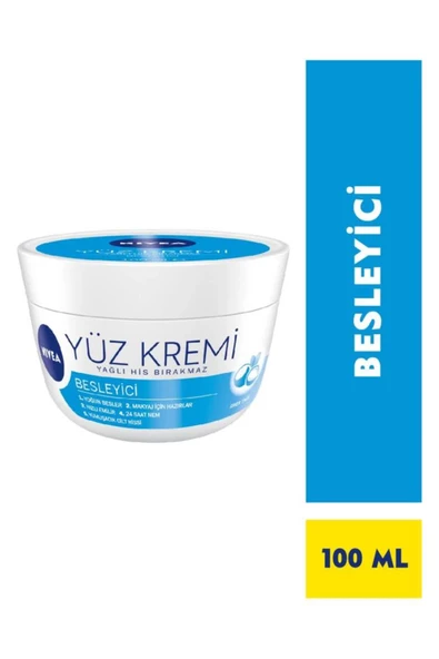 NIVEA Besleyici Yüz Bakım Kremi 100ml, 24 Saat Nemlendirici, Makyaj Bazı, Yağlı His Bırakmaz, Hızlı Emilir