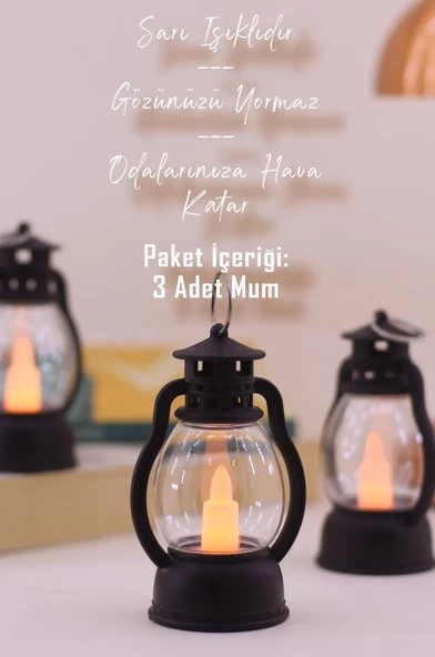Led Mum Mini Kamp Tipi 3 Adet Pil Dahil Dumansız Alev Ledli Dekor Işığı SİYAH PT430 - 2