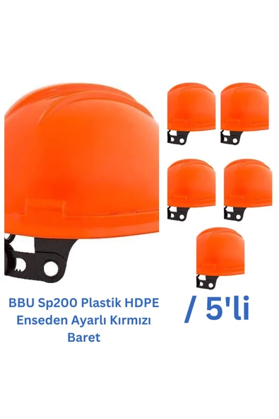 BBU Sp200 Plastik HDPE Enseden Ayarlı Kırmızı Baret - 5 Adet