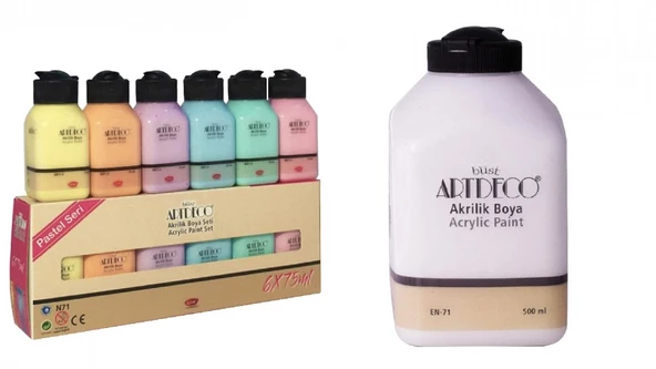 Artdeco Akrilik Boya 6x75ml Pastel Renkler + 500ml Beyaz