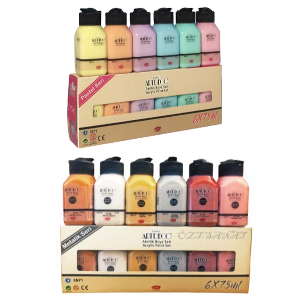 Artdeco Akrilik Boya 6x75 ml Metalik Renkler + 6x75ml Pastel Renkler Set