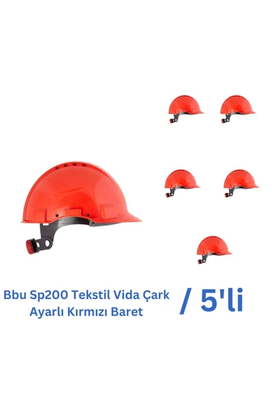 Bbu Sp200 Tekstil Vida Çark Ayarlı Kırmızı Baret - 5 Adet