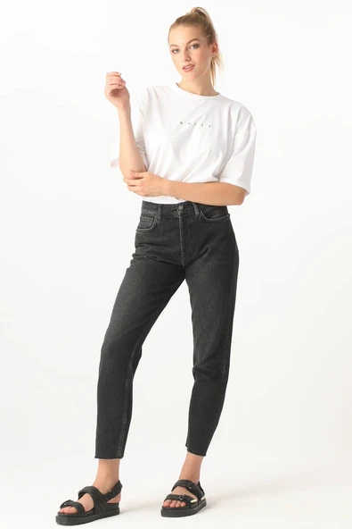 Kadın Paçası Kesik Jean Pantolon Antrasit - Resim 2