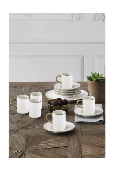 Güral Porselen Atina Bone Kahve Fincan Takımı Mat Altın File GBSATN12KT230 ürün görseli