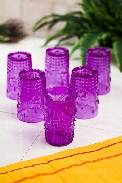 Akrilik Mor 6lı Kısa Bardak & Su Meşrubat Kahve Yanı Bardağı 400 ml ( Cam Değildir )