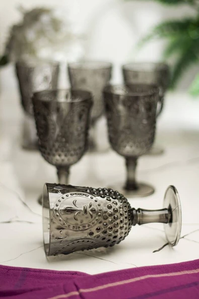 Akrilik Füme 6lı Kadeh & Su Meşrubat Kahve Yanı Bardağı 450 ml ( Cam Değildir )