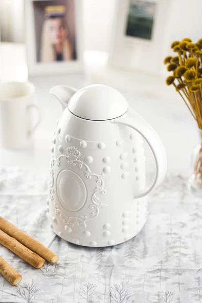 1 Lt Isı Yalıtımlı Çay ve Soğuk Su Termosu Beyaz (12 Saat Sıcak Tutar& İçi Camdır) - 2