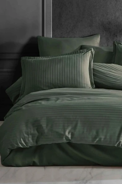 Clasy Saten Çift Kişilik Nevresim Takımı Haki - 2