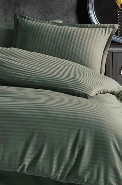 Clasy Saten Çift Kişilik Nevresim Takımı Haki - 3