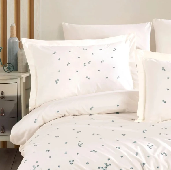 Hobby Çift Kişilik Poplin Premium Nakışlı Nevresim Spring Krem - Resim 2