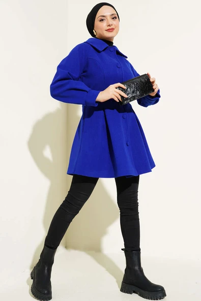 Kemerli Kısa Kaşe Kaban Saks - Resim 2