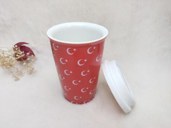 Seramik Kupa Türk Bayrak Temalı Silikon Kapaklı  Kupa - 2