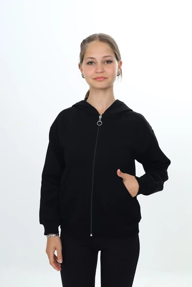 Kız Çocuk Fermuarlı Kapüşonlu Hırka wap7178.1 - 8