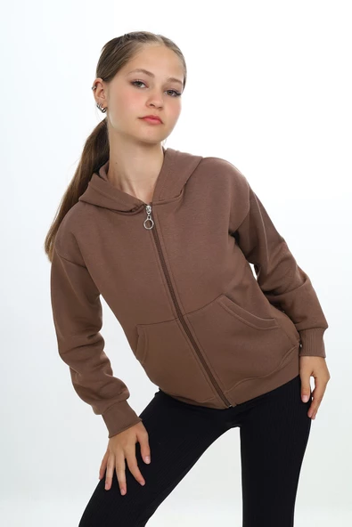 Kız Çocuk Fermuarlı Kapüşonlu Hırka wap7178.1 - 4