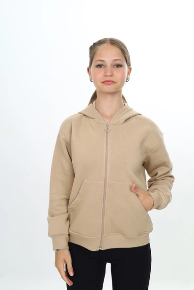 Kız Çocuk Fermuarlı Kapüşonlu Hırka wap7178.1 - 12