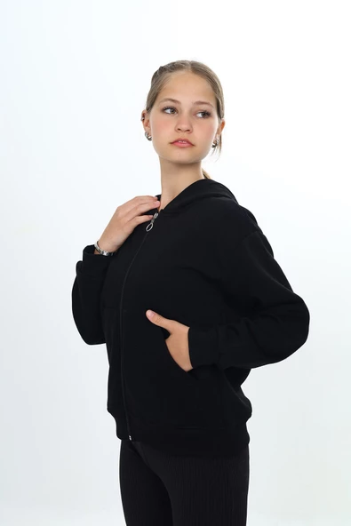 Kız Çocuk Fermuarlı Kapüşonlu Hırka wap7178.1 - 9