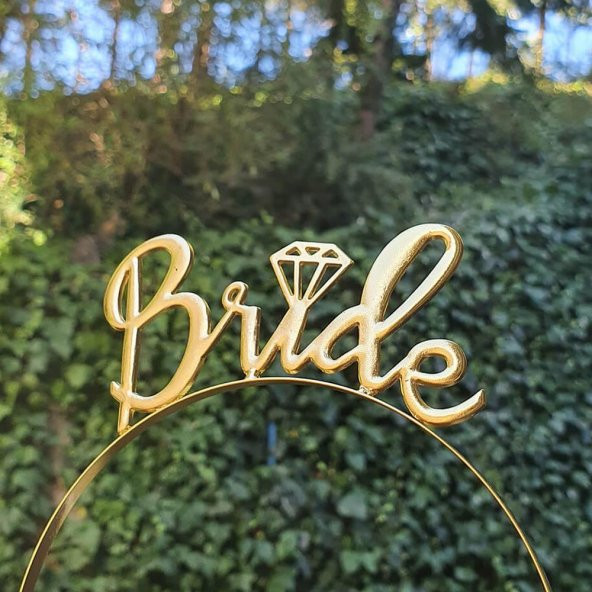 Bride Tek Taş Metal Bekarlığa Veda Partisi Taç - Gold - 4