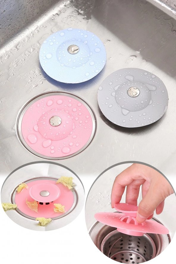 Lavabo Tıpası 2 Adet Silikon Dokunmatik Mutfak Tıkacı Süzgeçli Evye Banyo Küvet Gider Tıpası - 3