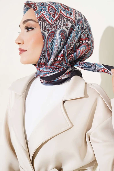 Retro Desen Eşarp Bej Siyah - Resim 2