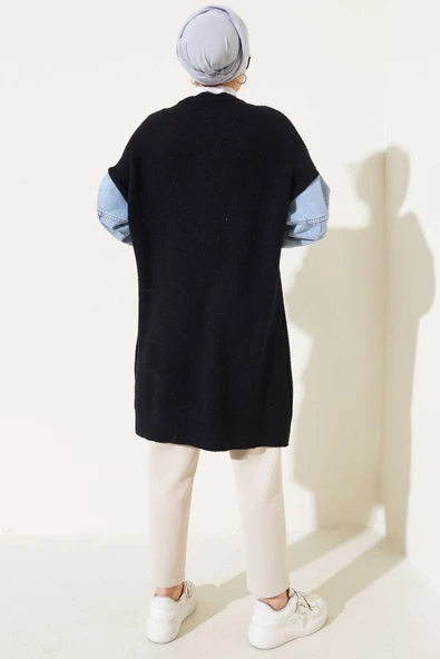 Kot Kollu Angora Hırka Siyah - Resim 3