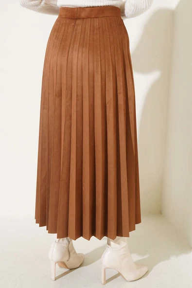 Piliseli Süet Etek Soft Kahve - Resim 4