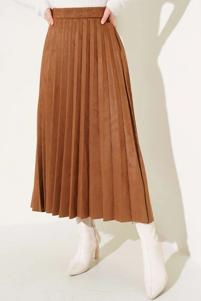 Piliseli Süet Etek Soft Kahve - Resim 2