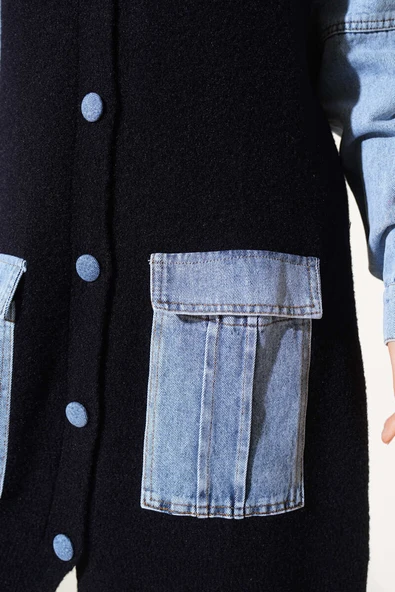 Kot Kollu Angora Hırka Siyah - Resim 4