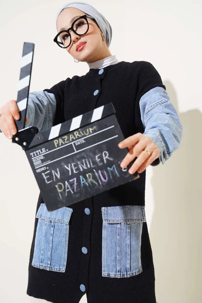 Kot Kollu Angora Hırka Siyah ürün görseli