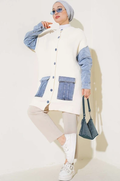 Kot Kollu Angora Hırka Vanilya - Resim 2