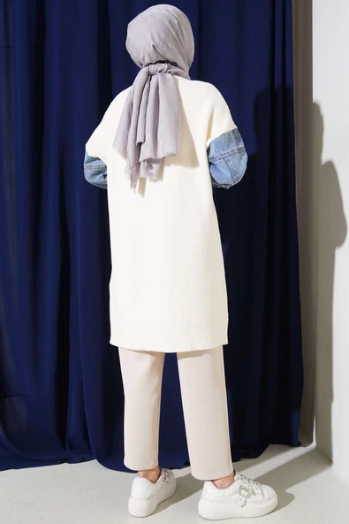 Kot Kol ve Cepli Angora Tunik Vanilya - Resim 3