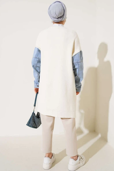 Kot Kollu Angora Hırka Vanilya - Resim 3