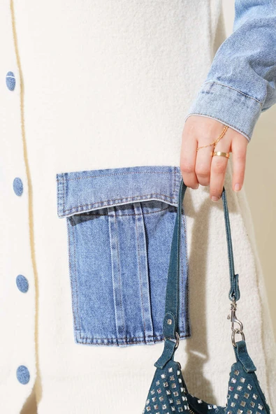 Kot Kollu Angora Hırka Vanilya - Resim 4