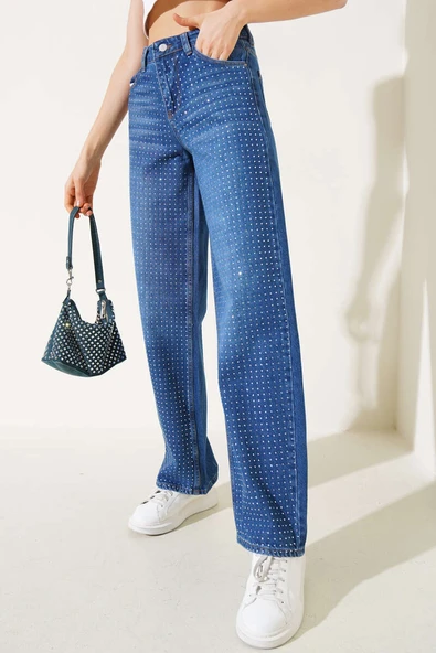 Taşlı Palazzo Kot Pantolon Kot ürün görseli 1