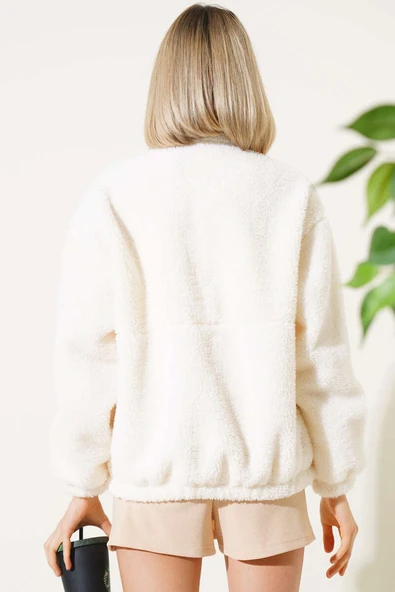 Garnili Fermuarlı Peluş Mont Mürdüm - 3