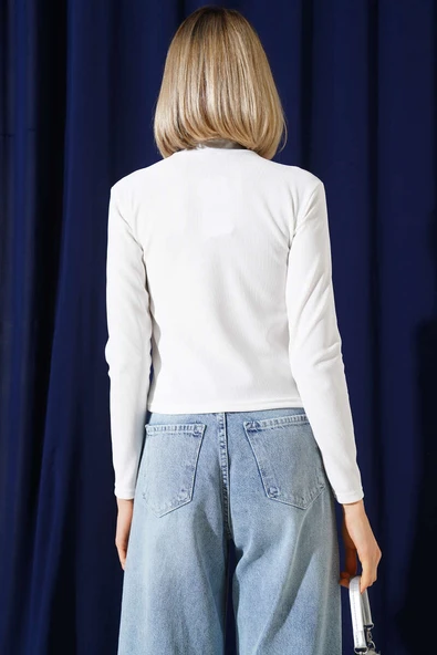 Sıra Taşlı Kaşkorse Body Beyaz - Resim 4