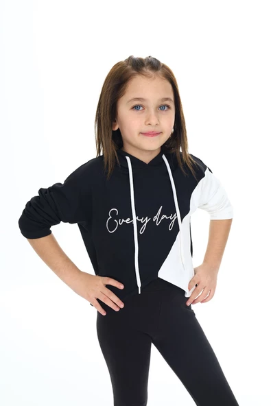 Kız Çocuk Crop Kapüşonlu Sweatshirt Px 9332.1 - Resim 3